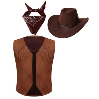 Yhong Kids Western Wear Áo ghi lê màu nâu có nỉ Mũ cao bồi và Bộ băng đô cho bữa tiệc trang điểm