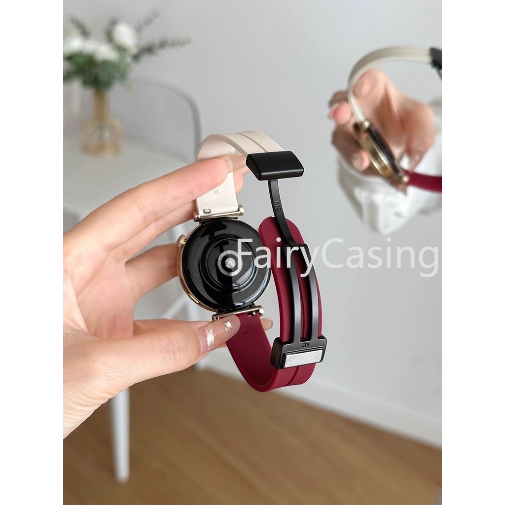 Dây đeo 18mm 20mm 22mm cho Samsung Galaxy Watch 7 6 4 5 Pro bánh răng cổ điển s3 active 2 Sport Silicone Khóa từ tính Huawei Watch GT 4-2-2e-3 Pro Band