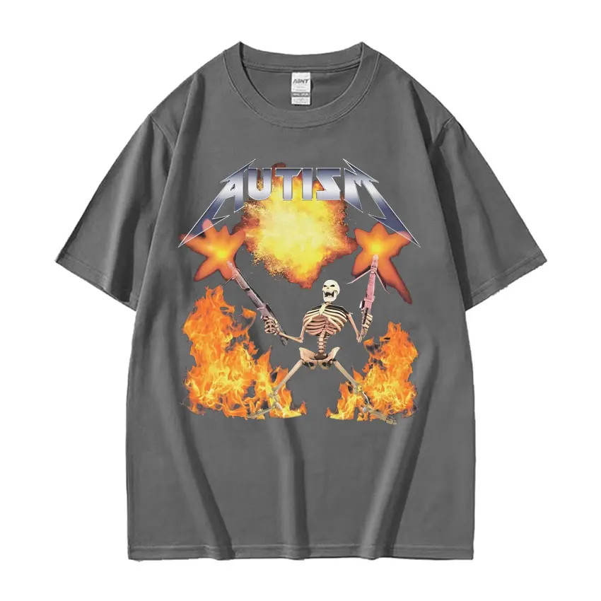 Tự Kỷ Đồng Hồ Meme Áo Con Người Ngộ nghĩnh Đầu Lâu Nam Nữ Bông Tai Kẹp Gothic Vintage Áo Thun Cotton Quá Khổ Dạo Phố