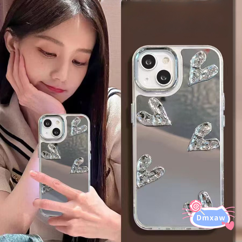 Ins Style 3D Xếp Ly Trái Tim Tình Yêu Trong Suốt Dành Cho Samsung Galaxy S25 Edge F06 M06 M33 M30S M21 M31 M21S A06 A42 5G Note 10 Lite 10 Plus Vỏ Điện Thoại Gương Mỹ Phẩm Vỏ Mềm Đơn Giản