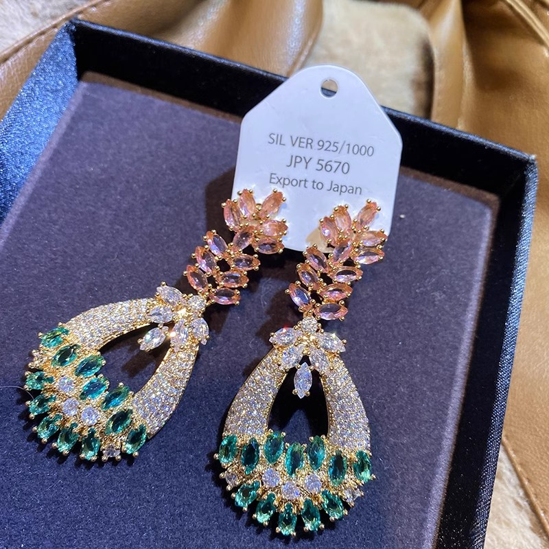 Bông Tai Zircon Thời Trang s925 Bạc Kim Lúa Mì Tai Thả Hình Phong Cách Dài Sang Trọng Bông Tai