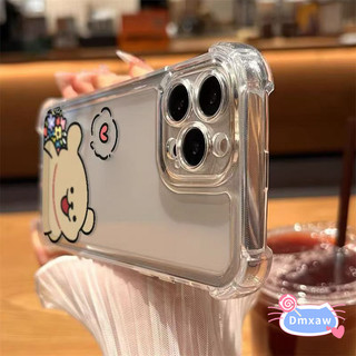 Ốp điện thoại hình chú chó con dễ thương cầm hoa cho iPhone 16 15 Pro Max 15 Plus 14 Plus 14 Pro Max 13 Mini 13 Pro Max Vỏ đơn giản Cặp đôi Vỏ mềm chống rơi