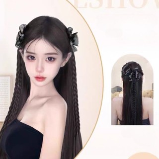 (Giao hàng tại địa phương) Bím tóc giả nhiều sợi với nơ kim cương ngọt ngào - Phụ kiện kẹp tóc thời trang