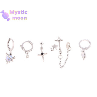 [Mystic] 6 CÁI SET Goth Punk Crystal Moon Cross Star Mặt dây chuyền Bông tai dành cho nam nữ Y2K Phụ kiện trang sức thẩm mỹ cổ điển [Mới]