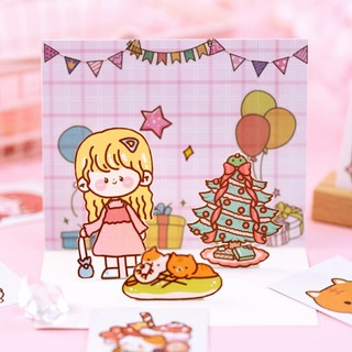 Set 50 sticker họa tiết dễ thương nhãn dán trang trí DIY sổ vở Journal, văn phong phẩm ALINE