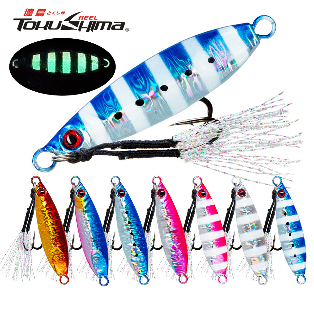 Kim Loại Jig Mồi Câu Cá 14-100g Chìm Chậm Jigging Chì Đúc Mồi Phát Sáng Trong Bóng Tối Với Móc Hỗ Trợ Jig Câu Cá Biển Sâu Jigging Muỗng Dụ Cho Cá Ngừ Cá Hồi Grouper Snapper Kingfi