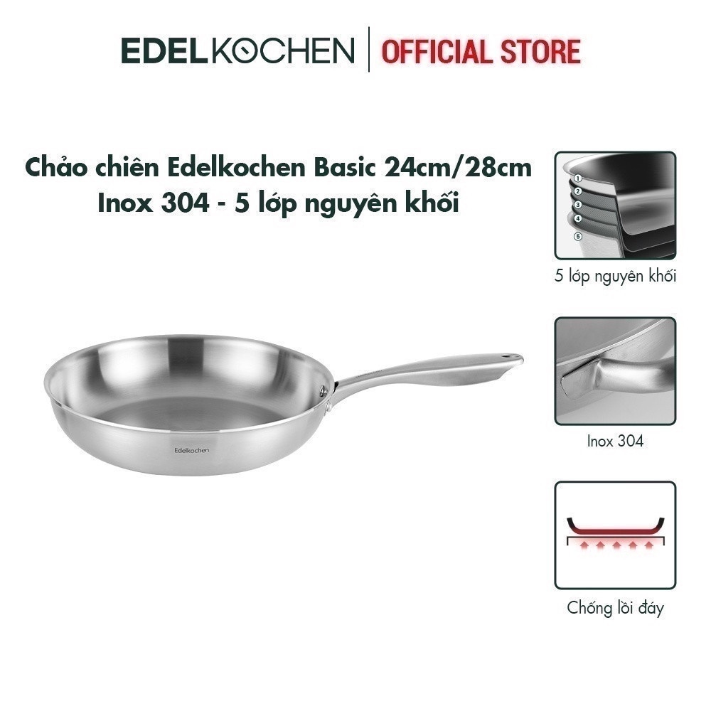 Chảo chiên inox 5 lớp nguyên khối Edelkochen Basic Collection 24/28cm ...