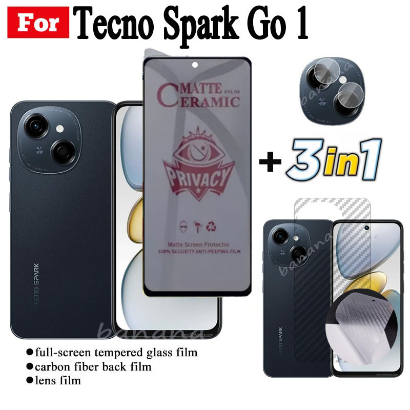3 TRONG 1 Tecno Spark Go1 Phim gốm chống gián điệp riêng tư cho Tecno Spark Go 2024 Ống kính máy ảnh Kính bảo vệ màn hình và phim mặt sau