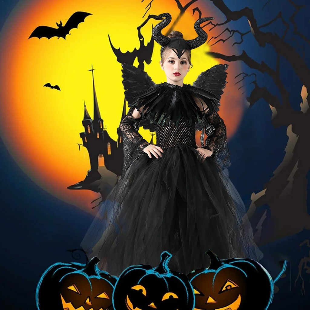 Bé Gái Nữ Hoàng Trang Phục Maleficent Phù Thủy Quỷ Dệt Kim Tulle Đầm Ác Nữ Hoàng Trang Phục Cho Bé Gái Halloween Cosplay shopidaevn