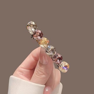 Mauropoli [Sẵn sàng] Kẹp mỏ vịt pha lê màu tím tinh tế cao cấp Kẹp phẳng Full Diamond Classy Bangs Clip Kẹp mỏ vịt Kẹp tóc Kẹp bên