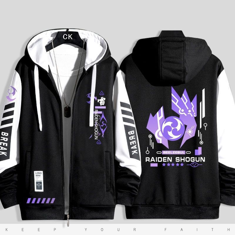 Bq Genshin Tác Động Raiden Shogun Áo Khoác Dây Kéo Áo Khoác Áo cardigan Áo Len Unisex Dài Tay Top Cosplay