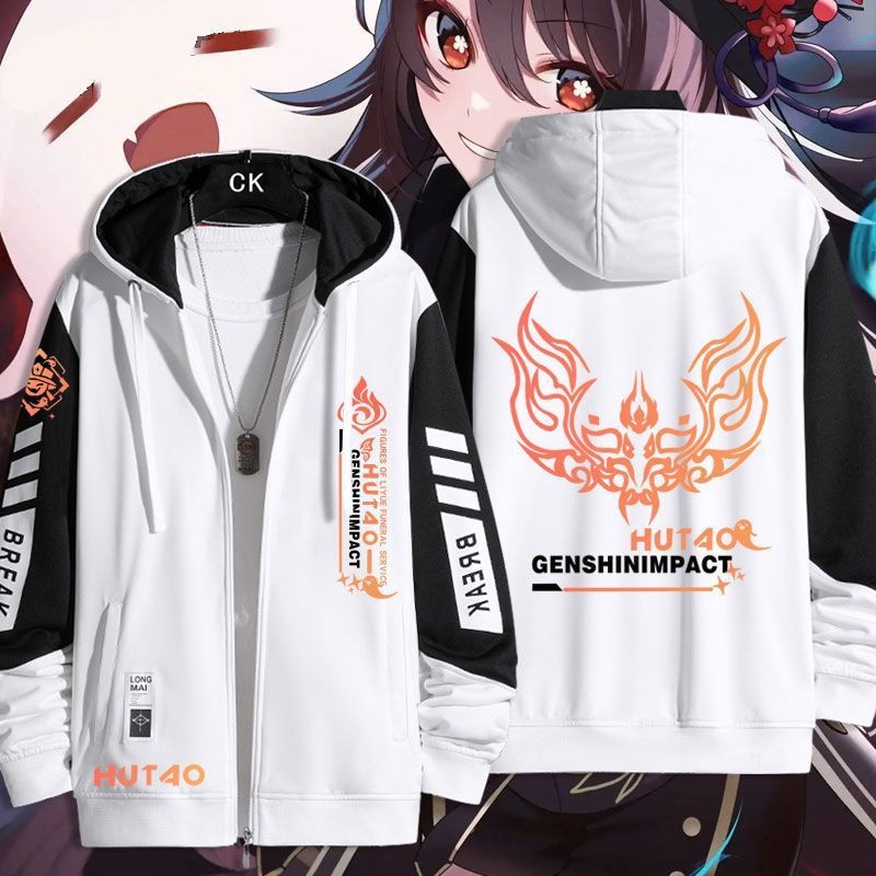 Jersey Genshin Impact Hu Tao áo khoác dây kéo Áo khoác cardigan áo len Unisex dài tay Top Cosplay