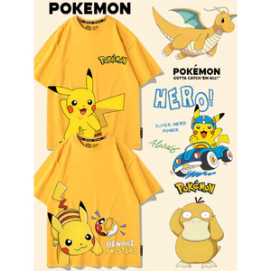 Áo thun hoạt hình Pokémon bé trai với Pikachu Charmander Psyduck Graphic Summer Tee