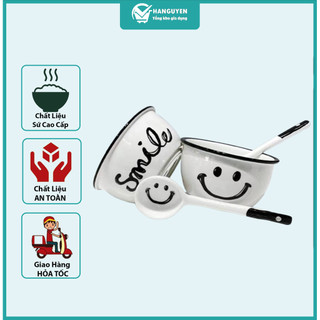 Set 2 Bát Ăn Cơm Bằng Sứ Hình Mặt Cười Smile - Chén Ăn Cơm Ngon Miệng Cho Bé Hoạt Hình Dễ Thương Kèm 2 Thìa