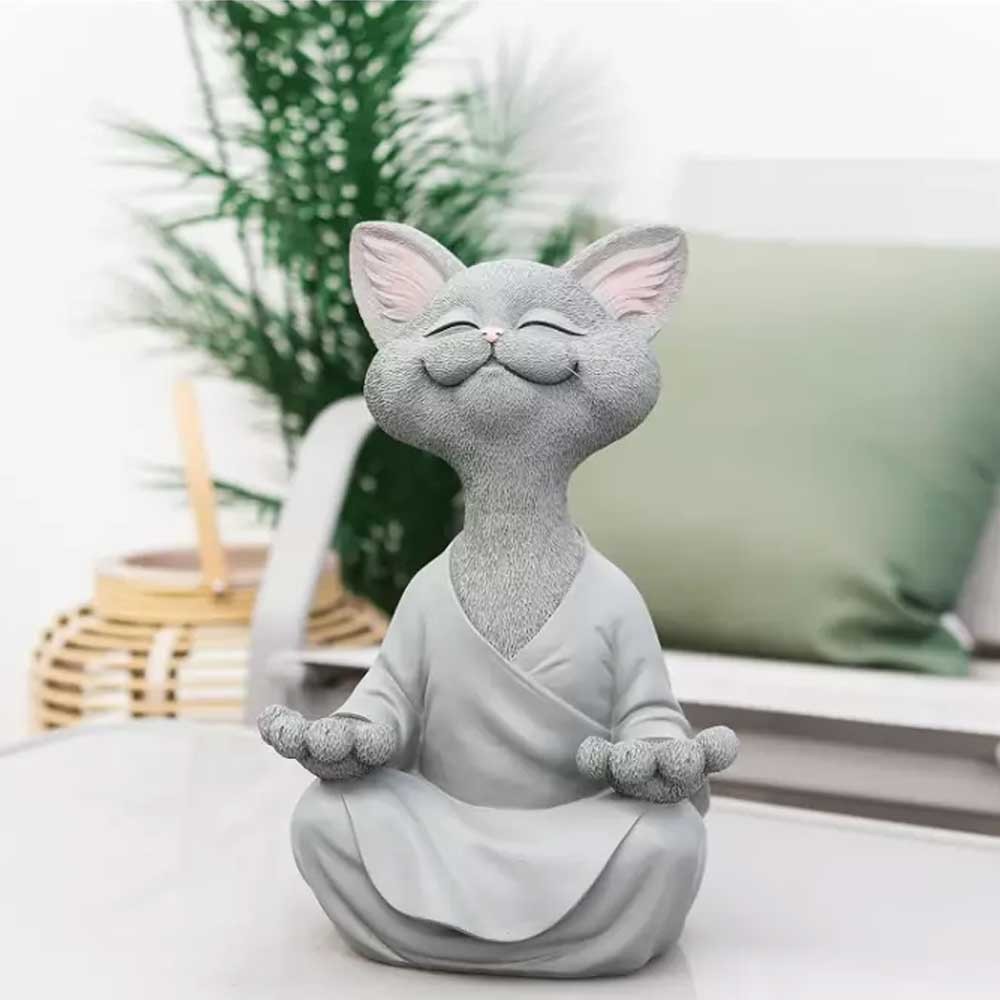 Happy Buddha Cat, Happy Buddha Cat Statue, Meditation Cat Buddha Statue ...