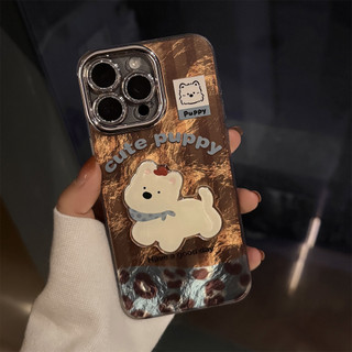 Phim Bảo Vệ Ống Kính Dễ Thương Chó Con Nâu Da Báo Đính Hạt Dây Xích Ốp Lưng Điện Thoại iPhone 17Promax 16 15 Pro Max 11 12 13 14 Promax 15Plus Vỏ Nữ Chống Sốc