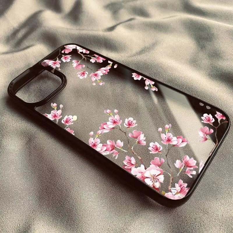 Ốp Điện Thoại Cho iPhone 16 15 Pro Max 14 13 12 11 Pro 7 8 Plus SE 2020 XS X XR 12 13 Mini Hồng Mộc Lan Hoa mận Chống Sốc Trong Suốt Bìa Cứng