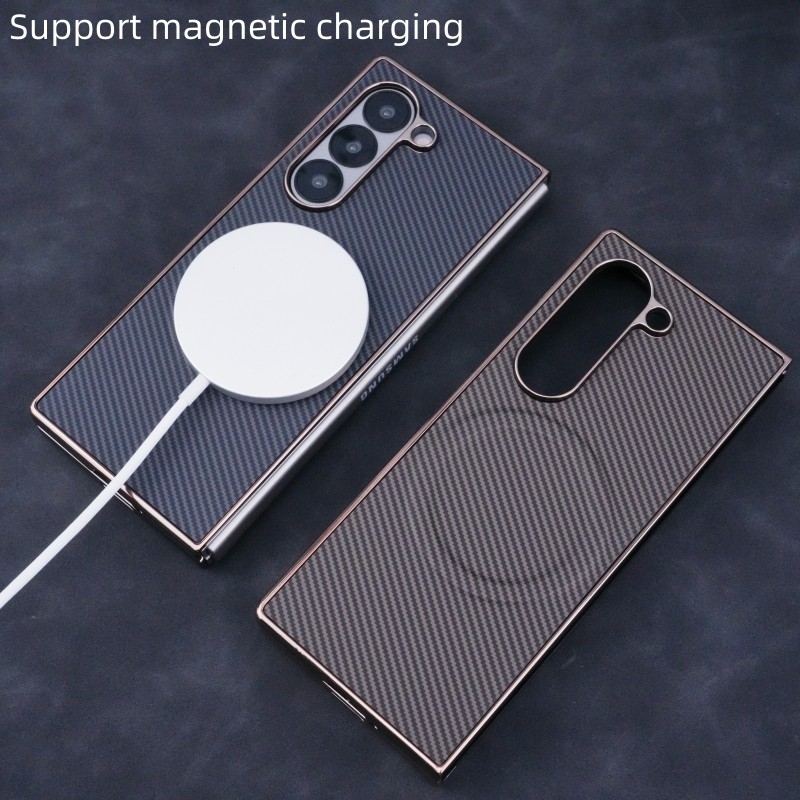 Ốp Điện Thoại Mạ Điện Cho Samsung Galaxy Z Fold 6 5 4 3 Fold6 Fold5 Fold4 Fold3 5G Vỏ Bảo Vệ Bằng Sợi Carbon