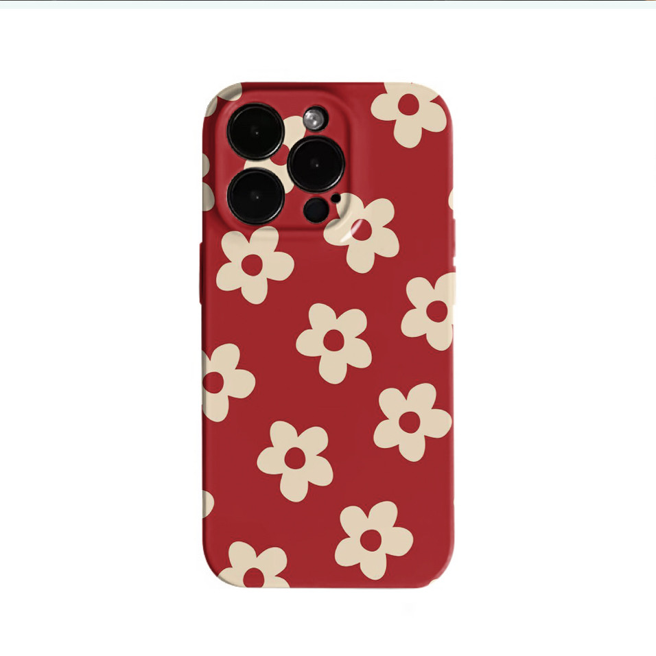 Ốp Điện Thoại Hoa Nhỏ Màu Đỏ Cho iPhone16PM 15ProMax 11Pro 12MINI SAMSUNG S22 / 23 / 24 / 25 13plus 7 / 8 SE XS XR Vỏ Cứng Bóng
