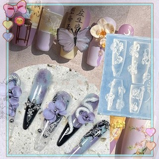 [beautifulhome] Khuôn làm móng 3D silicon hoa hồng nơ, mẫu DIY, tấm dập trang trí nghệ thuật