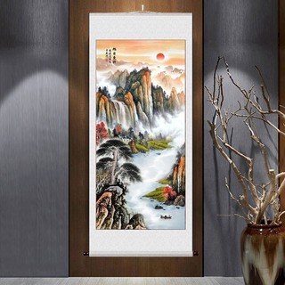 ✨Taishan Sunrise Waterless Scroll Wall Painting Chart Tranh phong cảnh Phiên bản dọc Tiền may mắn Lối vào phòng khách Backer Hộ gia đình treo tường 25.