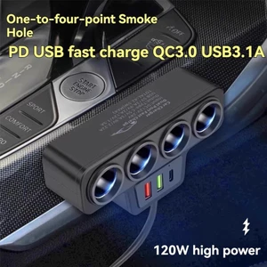 Bộ chuyển đổi bật lửa thuốc lá ô tô 12V / 24V 120W Ổ cắm 4 in1 QC3.0 PD3.1A Bộ sạc nhanh ô tô Cắm chuyển đổi điện ô tô