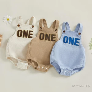 / / -Bộ áo liền quần không tay cổ vuông thêu chữ cho bé Trang phục sơ sinh