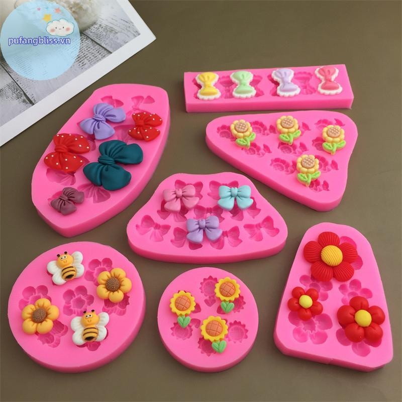 Pufangbliss Hoạt Hình Dễ Thương Hoa Nơ Ong Fondant Khuôn Silicon DIY Cupcake Fondant Bánh Trang Trí Sô Cô La Kẹo Nướng Khuôn VN