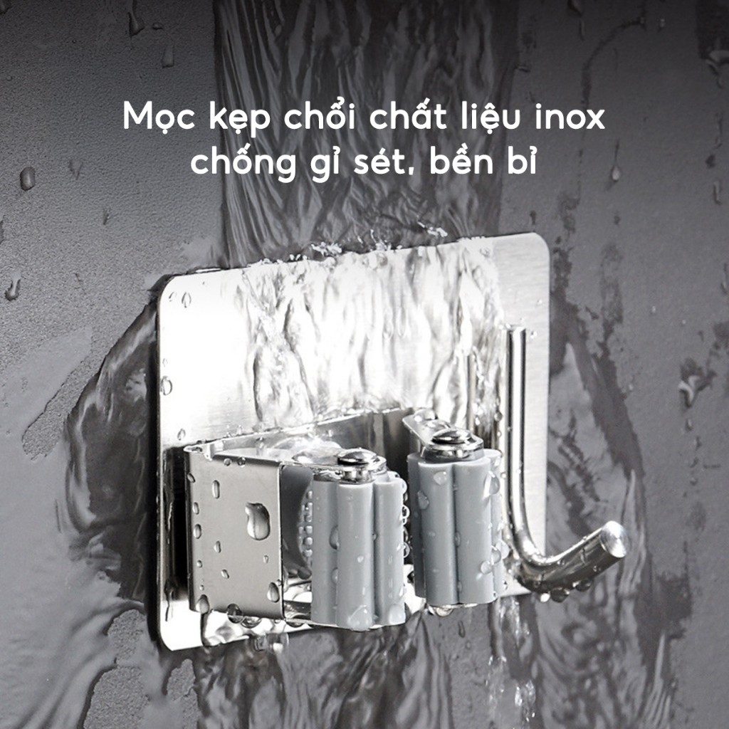 Móc treo cây lau nhà đa năng keo dán chịu lực Móc kẹp giữ chổi dán tường inox 304 chống gỉ