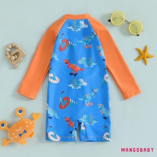 MG-Toddler Boy Rash Guard Đồ bơi in hình khủng Long dài tay Mock Cổ Zip Bộ đồ tắm