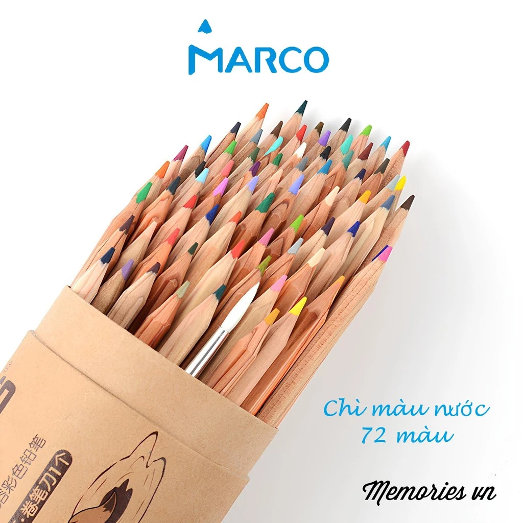 Bút Chì Màu Marco Gốc Nước Eco-Plus 24/36/48/72 Màu Cao Cấp Dạng Cốc Nâu Gỗ Kèm Cọ Vẽ Gọt Chì, Hùng
