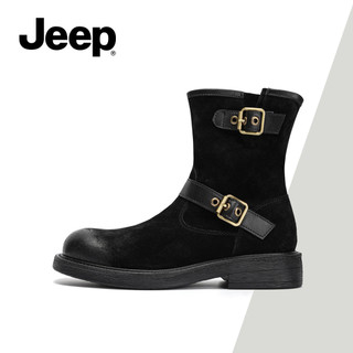 JEEP Nữ Mùa Xuân Mới Về Giày Chelsea Cổ Điển, Phong Cách Moodboard, Da Thật, Giày Bốt Đen Đa Năng Thời Trang