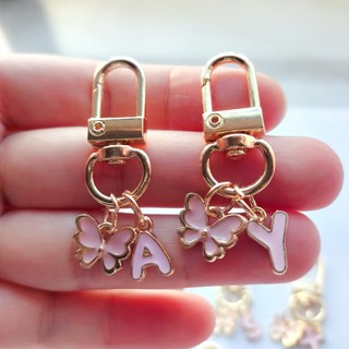 1 Móc Khóa Hợp Kim Mặt Dây Chuyền Bướm Hồng Chữ Cái Tiếng Anh Mặt Dây Chuyền A-Z