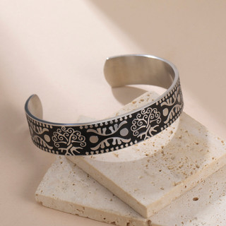Vòng tay thép không gỉ phong cách dân tộc Skyrim vintage, chiều rộng 14 mm, phù hợp cho cả nam và nữ