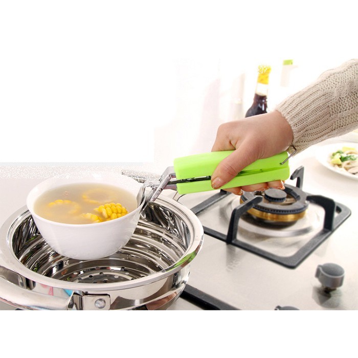 Kẹp gắp đồ chống nóng inox cán nhựa xanh