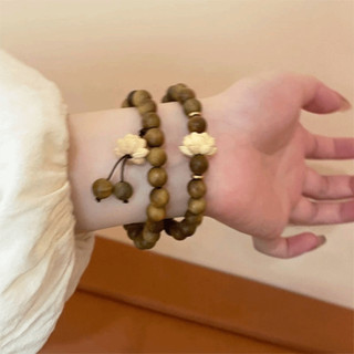 ASDFGER Vòng Tay Gỗ Đàn Hương Đính Hạt Hình Hoa Handmade, Chuỗi Hạt Mân Côi, Co Giãn, Đeo Tay, Thủ Công