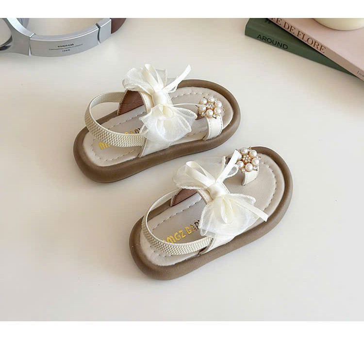 sandal bé gái dép quai hậu cho bé xỏ ngón nơ xinh xắn êm chân QCCC full hộp trắng cho bé từ 1 tuổi MG BABY V7767