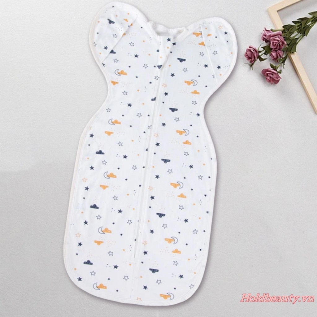 Áo choàng sơ sinh dài tay in hình ngôi sao mặt trăng Túi ngủ cho bé Quần áo sơ sinh Chăn có thể đeo được