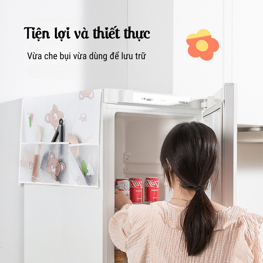 Khăn Phủ Tủ Lạnh PEVA Chống Thấm, Chống Bụi, Tấm Phủ Có Ngăn Đựng Tiện Lợi Trang Trí Nhà Bếp Dinohome