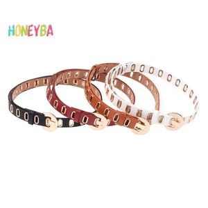 < Honeyba > Thắt lưng nữ grunge mới có thể điều chỉnh lỗ grunge Punk Thắt lưng dành cho nữ Hợp kim Pin Khóa thắt lưng da