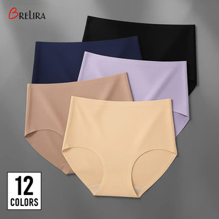 『 Brelira 』 Quần lót lụa băng cạp cao liền mạch cỡ lớn Quần lót Cotton thoải mái Quần lót màu trơn thoáng khí