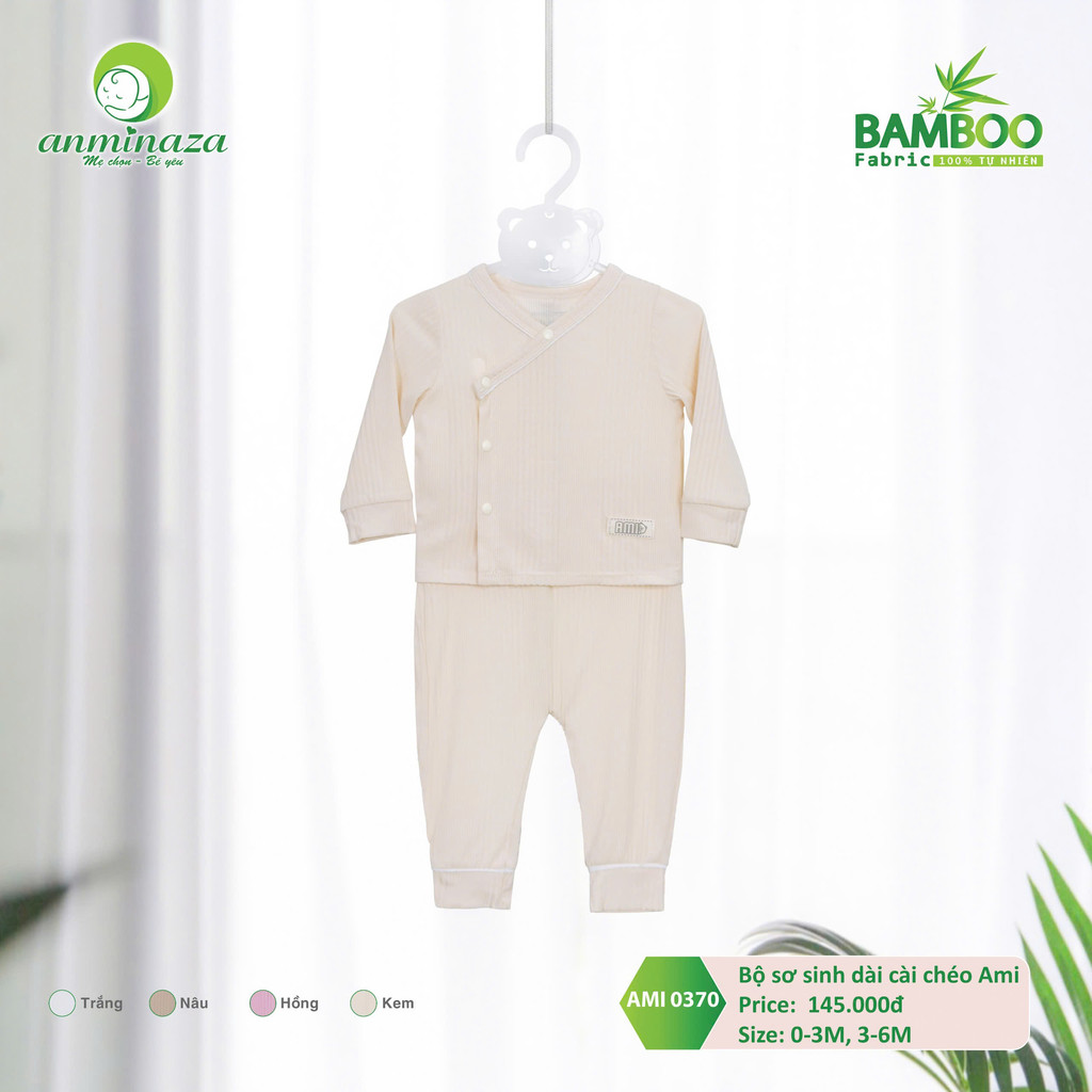 Bộ Sơ Sinh Dài Tay Anminaza Cài Chéo Vải Tăm Tre An Toàn Mềm Mịn Cho Bé - Hàng Chính Hãng AMI0370