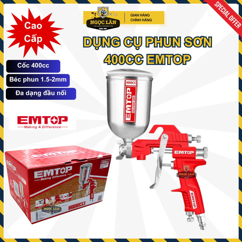 [Chính hãng] Béc phun sơn EMTOP, dụng cụ phun sơn, vít tua lê đầu phun 1.5mm kèm bình phun 400cc