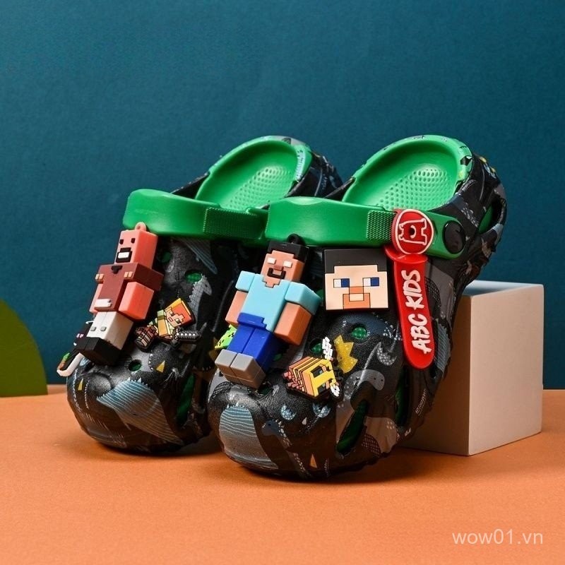 Bán Chạy Minecraft Lỗ Giày Trẻ Em eva Nhà Dép Chống Trơn Trượt Mềm Đế Dày Ngoài Trời Dép Quà Tặng