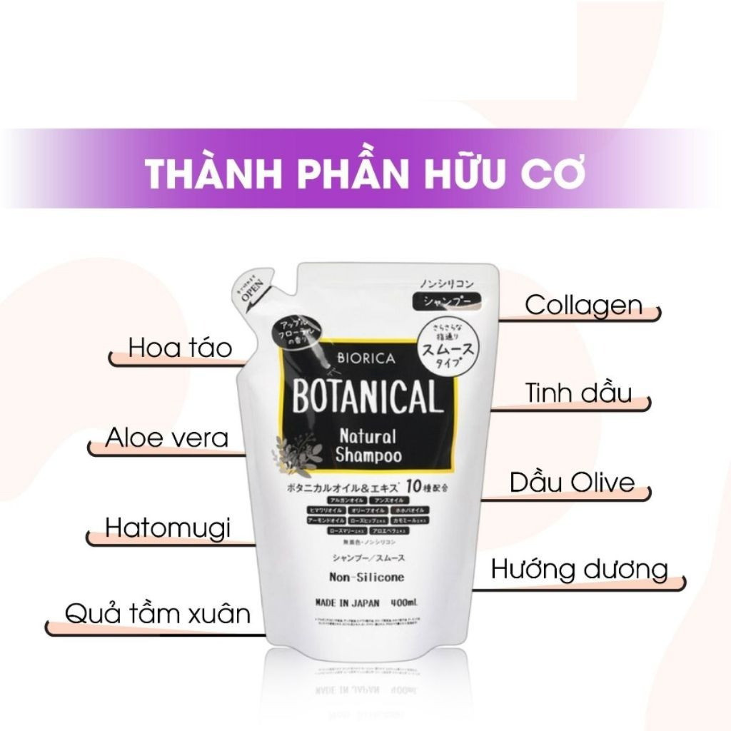 Cặp Dầu Gội Xả Táo Đen Hatomugi Botanical Nhật Bản không chứa Silicone 400mlx2 túi