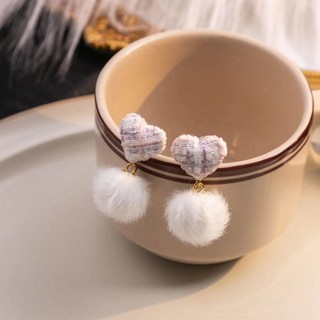 Bông tai lông bóng hình trái tim và ngôi sao, thiết kế sang trọng