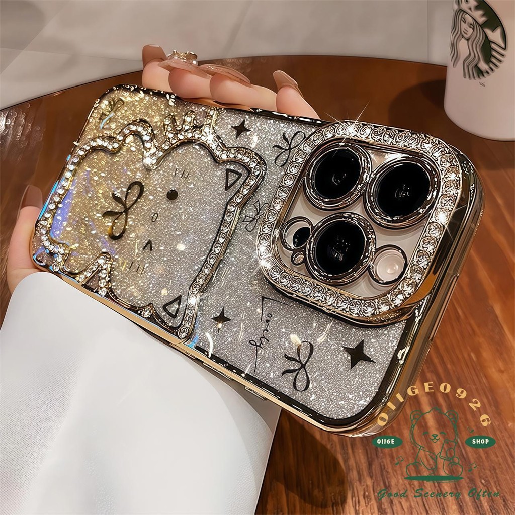 Ốp điện thoại hình mèo mạ kim cương lấp lánh iphone16 Pro Max 15 14 13 12 11 cho vỏ iPhone Vỏ mềm silicon TPU chống sốc