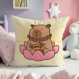 Vỏ gối Capybara hoạt hình dễ thương Vỏ gối vuông bằng vải Polyester in một mặt Sofa Vỏ đệm ô tô Trang trí nhà cửa (Không bao gồm lõi gối)
