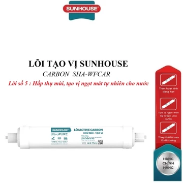 Lõi tạo vị SUNHOUSE Carbon SHA-WFCAR_lõi số 5, Cấu tạo: Than hoạt tính dạng hạt, Hấp thụ mùi, tạo vị ngọt mát cho nước