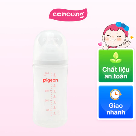 Bình sữa Pigeon PP chống đầy hơi cổ rộng 240ml núm ti siêu mềm chống sặc cho bé từ 3-6 tháng